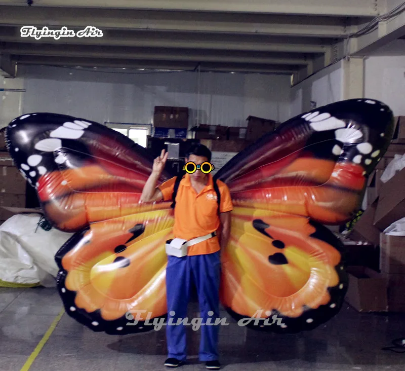 Parade Performance Wearable Inflatable Butterfly Wing 2m Multicolor Walking Blow Up Animal Mascot Butterfly Costume For Show