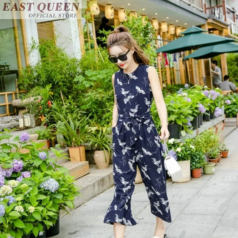 Women jumpsuits 2018 sleeveless animal print sashes chiffon rompers ankle-length pants loose casual business overalls DD696 L