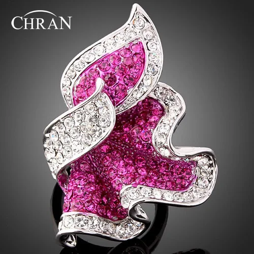 Chran Fashion Silver Plated Promised Rings Jewelry Exquisite Crystal Finger Rings Ladies Gifts