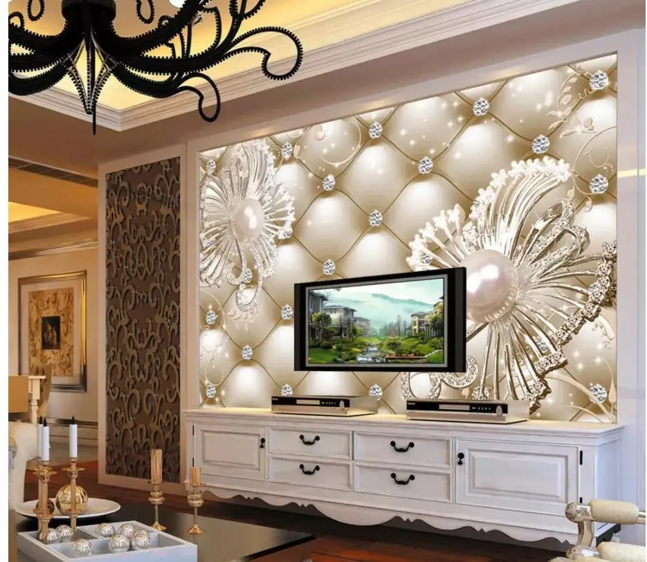 

3D Wallpaper Custom Photo Wallpaper Diamond, jewellery, flower luxury Art Mural for Living Room Large Painting Home Decor