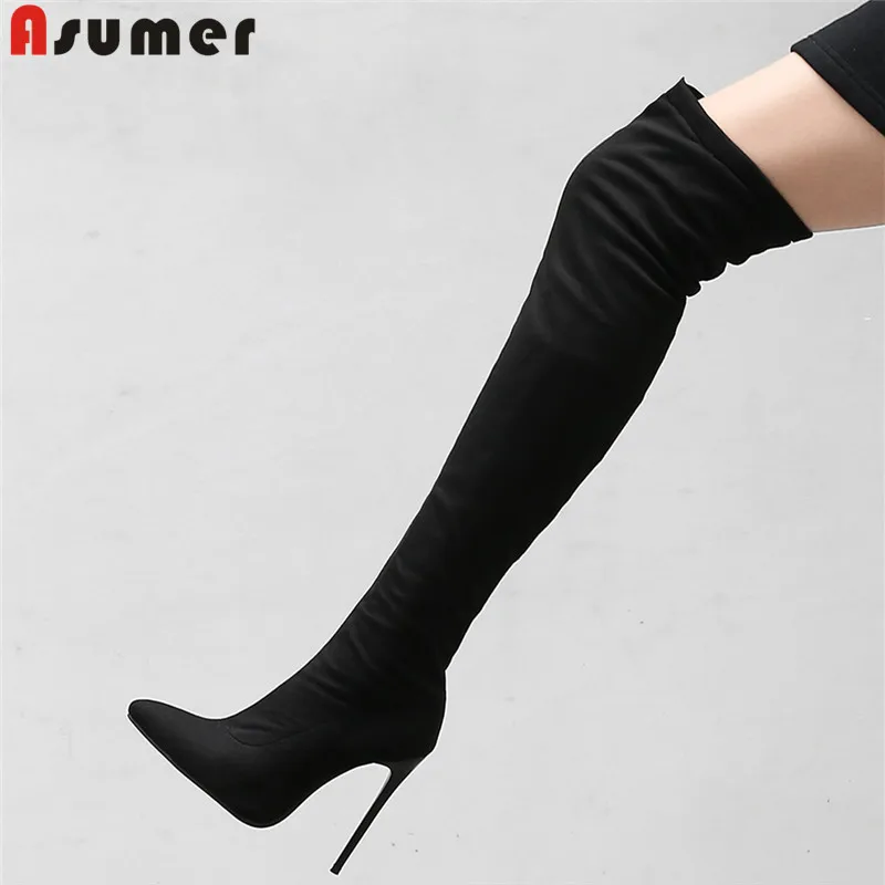 ASUMER 2021 hot sale new over the knee boots women pointed toe zip stiletto high heels prom boots drop shipping women shoes