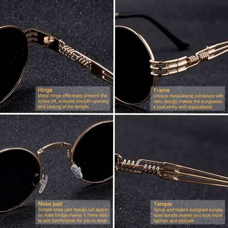 New Fashion Polarized Sunglasses for Men and Women Retro Steampunk Round Metal Frame Double Spring Leg Colorful Shades UV400