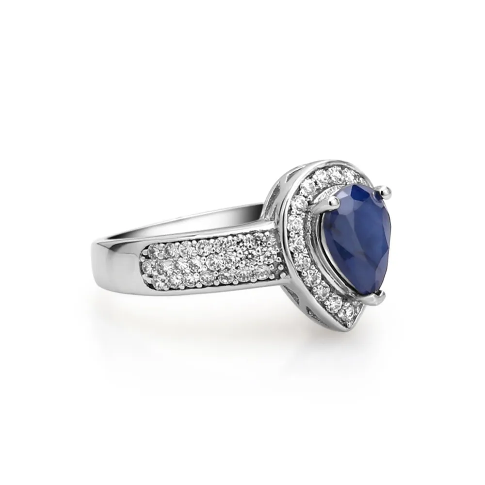 Gem\'s Ballet 1.29Ct Natural Blue Sapphire Water Drop Gemstone Ring Real 925 Sterling Silver Vintage Ring  For WomenFine Jewelry