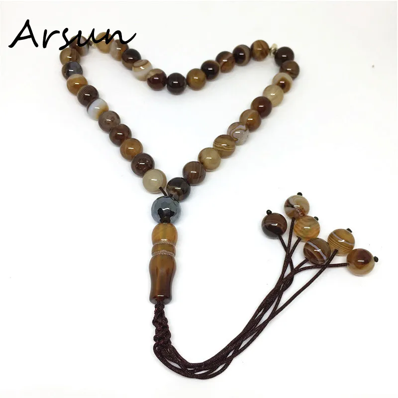 Natural Strip Stone 8mm Muslim 33 Worry Beads Islamic meditation payer Beads For Women and Men Great Gifts