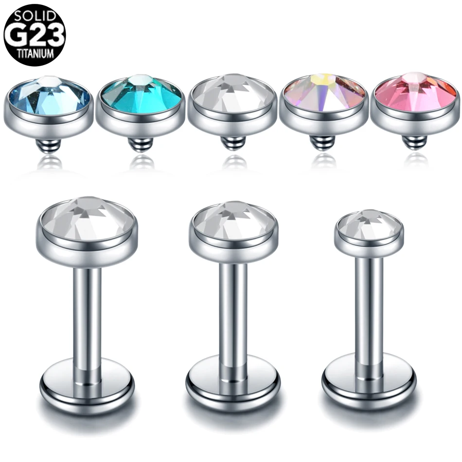 1Piece G23 Titanium Crystal Labret Rings Lip Piercings Ear Helix Stud Tragus Barbell Ear Cartilage Piercings Jewelry TOP 3-5MM