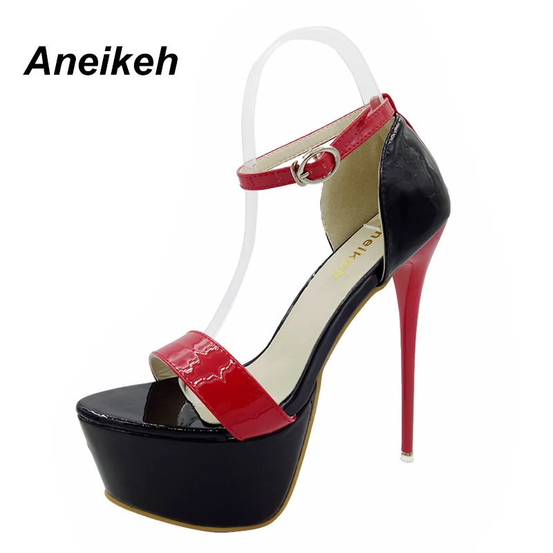 Aneikeh 2024 moda Peep Toe High-sandały na obcasie Sexy 16CM wysoki obcasy klamra pasek impreza w klubie nocnym buty duży rozmiar 40 czarny