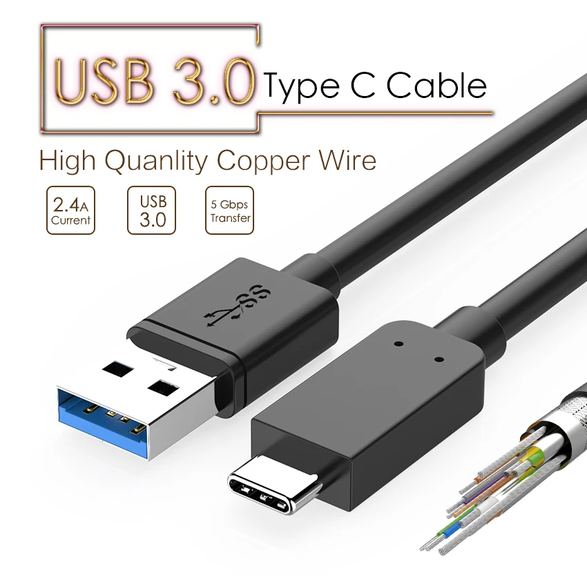 JianHan USB 3.0 Type C Cable 5Gbps Fast Charger USB Type-C Cables for Xiaomi 4C Mi5 Samsung S8 Plus Huawei P9 LG G5 Oneplus 2 3