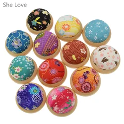 Chzimade Random Color Wooden Base Flower Printing Needle Pin Cushion Japanesee Style DIY Stitch Sewing Needlework Accessory