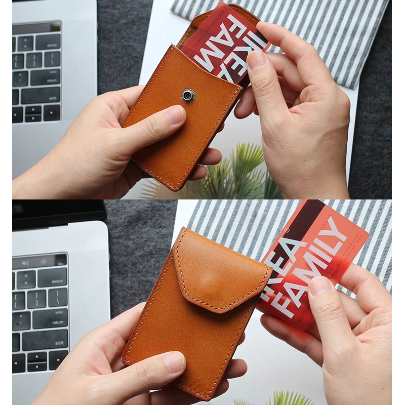 Business Card Case Genuine Leather Luxury Vintage Men Bus Name ID Credit Card Holder Cowskin Women Mini Coin Purses