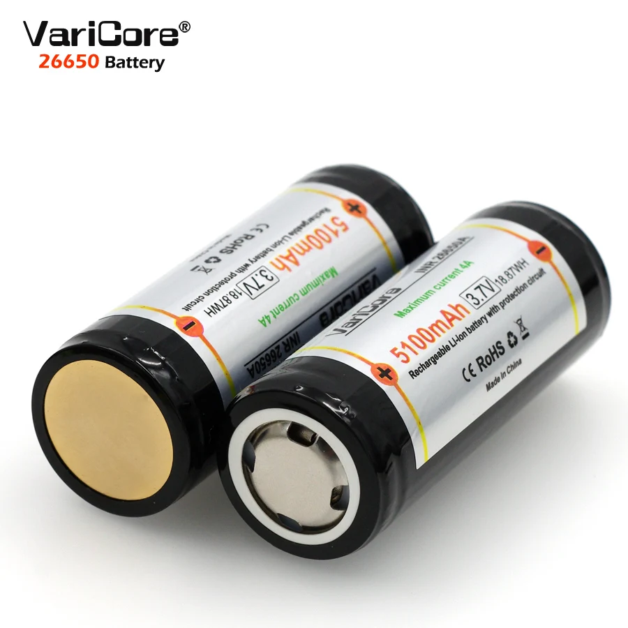 1 sztuk VariCore Protection 26650 5100mAh 3.7V li-lon akumulator z PCB 4A 3.6V akumulatory do latarki