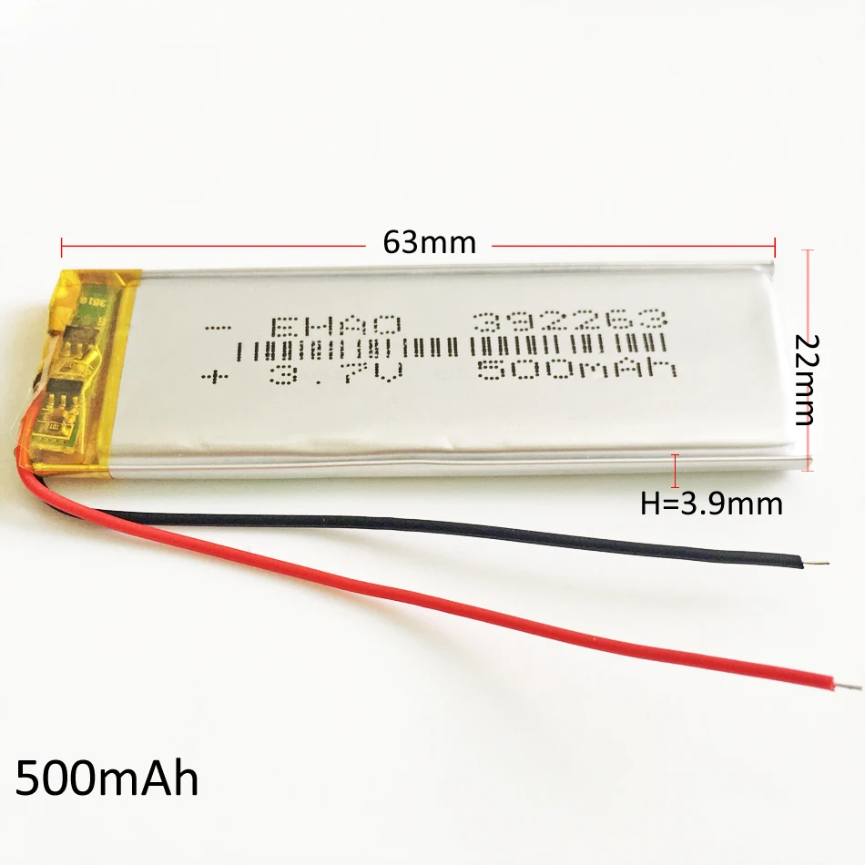 5 pcs 3.7V 500mAh 392263 Lipo Polymer Lithium Rechargeable Battery For MP3 GPS DVD Bluetooth Recorder Headset E-book Camera