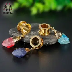 KUBOOZ Dangle Ear Plugs Piercing Tunnels Crystal Eardrop Body Jewelry Steel Screw Earring Gauges Expander Women Fashion Gift 2PC
