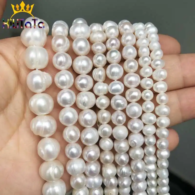 Natural Freshwater White Pearl Round Loose Spacer Beads For Jewelry Making DIY Bracelets Necklace 15'' Pick Size 4/6/8/9/10/11mm