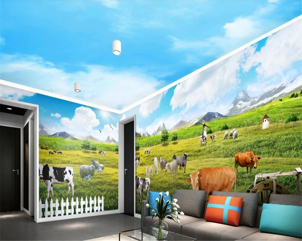 beibehang Decorative Wall paper Three-dimensional Indoor Grassland Ranch Animal World Theme Space Whole House 3d wallpaper