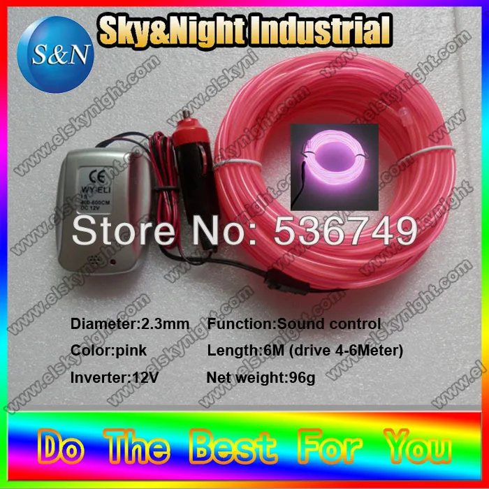 12v sound control inverter+6M 2.3mm Flexible Neon Light Glow EL Wire Rope