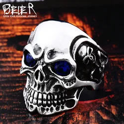 Beier 316L Stainless Steel skull rings for men red/blue eye Party Spree Sculpture high quality ring LLBR8-547R