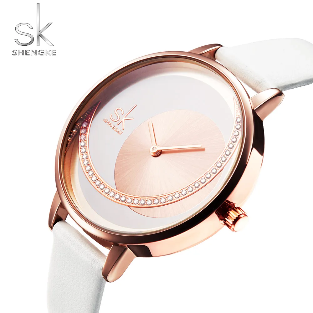 Shengke Watch Women Luxury Crystal Watch Reloj Mujer Leather Band Diamond Ladies Quartz Watch Women Watches Montre Femme