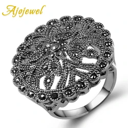 Drop Shipping Ajojewel Retro Rhinestones Ring Women Flower Vintage Female Jewelry