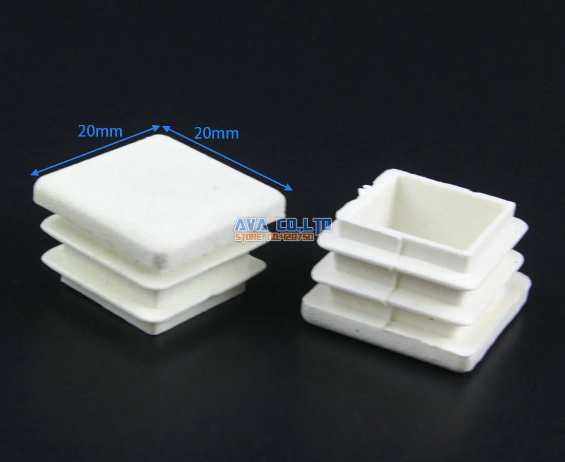 100 Pieces 20x20mm White Square Plastic Insert Cap Tube End Cover Cap