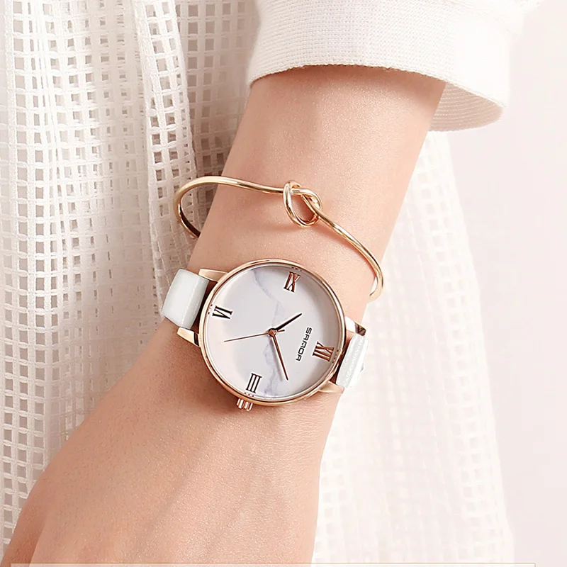 Elegant Rose Gold Women Watch White Leather Quartz Ladies Watch Simple Dial Girl Clock Casual Ladies Hours Fashion 2020