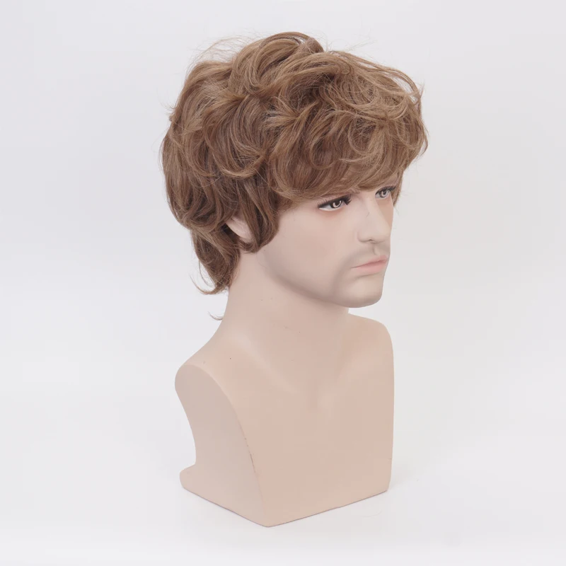 Frodo Baggins Cosplay Wig Short Brown Curly Heat Resistant Synthetic Hair Anime Role Play Cosplay Wigs + Wig Cap