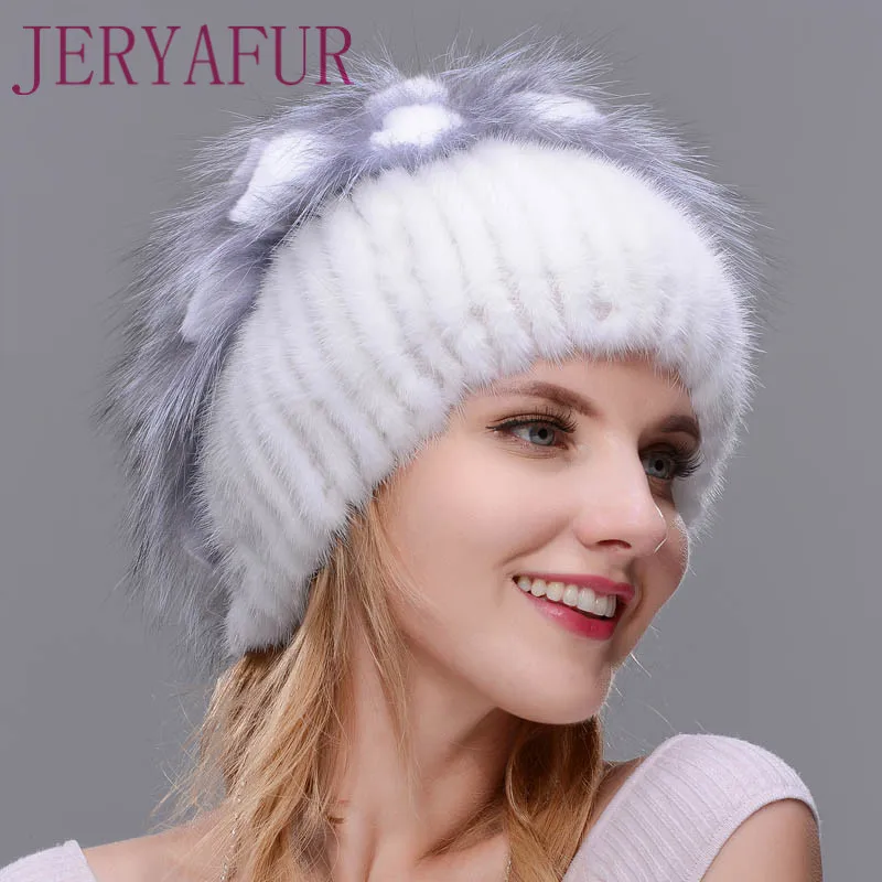 JERYAFUR Women\'s Fur Hat For Winter Naturally Rabbit Rex Fox Fur Hat Female Fur Headwear New Fashion Warm Cap