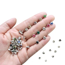 50Sets 6mm Color Crystal Rhinestone Silver Rivets Diamante Stud DIY Crafts Clothing Leather Decor Rebite Spikes Glass Drill Nail