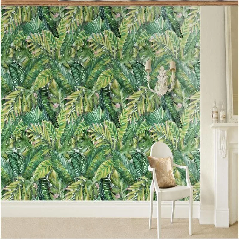 

wellyu Customized large murals hand painted American style tropical rainforest plant leaves background wall wallpaper