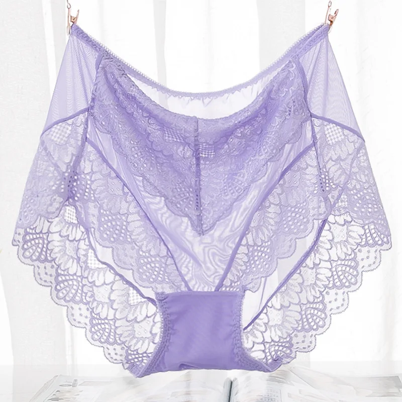 Culotte Transparente en Dentelle pour Femme, Sous-Vêtement Sexy en Maille, Haute, 4XL, QA195