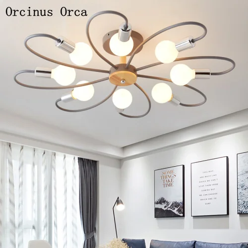 Nordic modern simple LED green ceiling lamp living room dining room bedroom creative personality Tieyi flower ceiling lamp