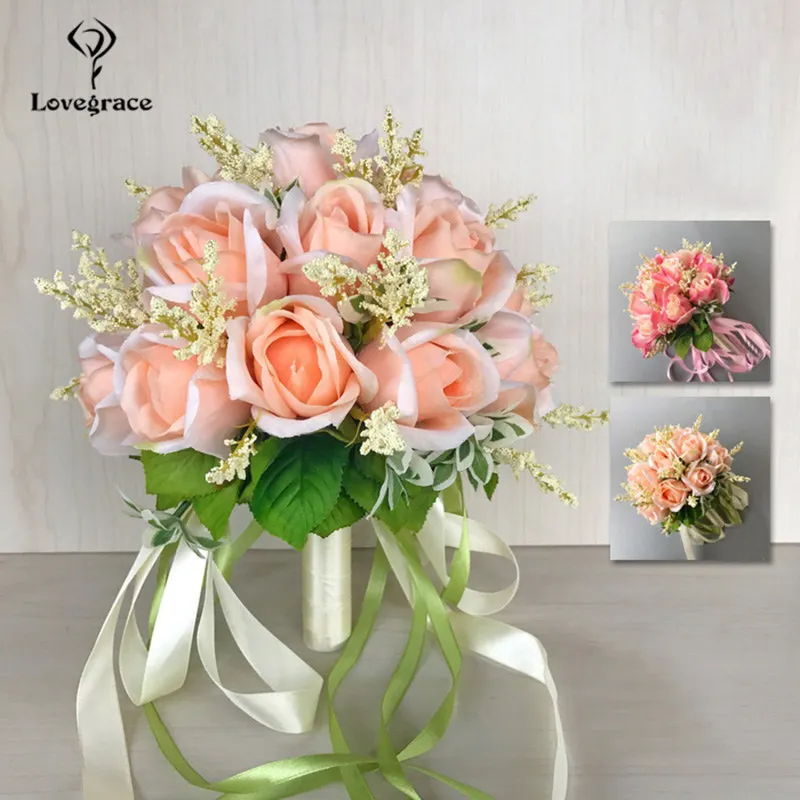 18 testa Di Rosa di Seta Wedding Bouquet per Le Damigelle D'onore Bouquet Da Sposa Bianco Rosa Artificiale Fiori Mariage Forniture Decorazione Della Casa