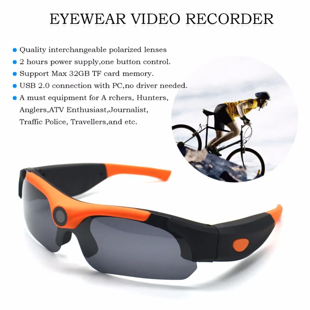 HD Smart 1080P 16GB/32GB Camera Smart Glasses Black/Orange Polarized Lens Sunglasses Camera Action DVR Sport Video Camera Glasse