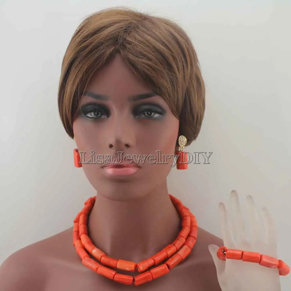 

New Gorgeous Natural Orange Coral Necklaces Nigerian African Wedding Coral Beads Jewelry Set Free Shipping HD8183