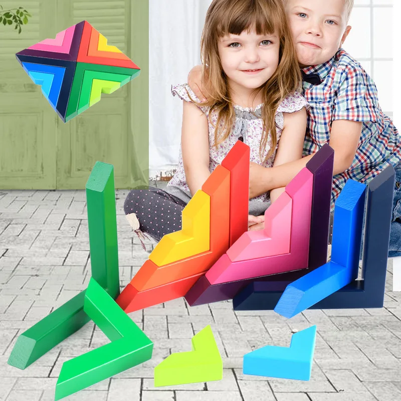 Gỗ Cầu Vồng Khối Xây Dựng Oyuncak Trẻ Em Đồ Chơi Dành Cho Trẻ Em Bé Trai Bé Gái Montessori Oyuncaklar Brinquedo Brinquedos Juguetes 48