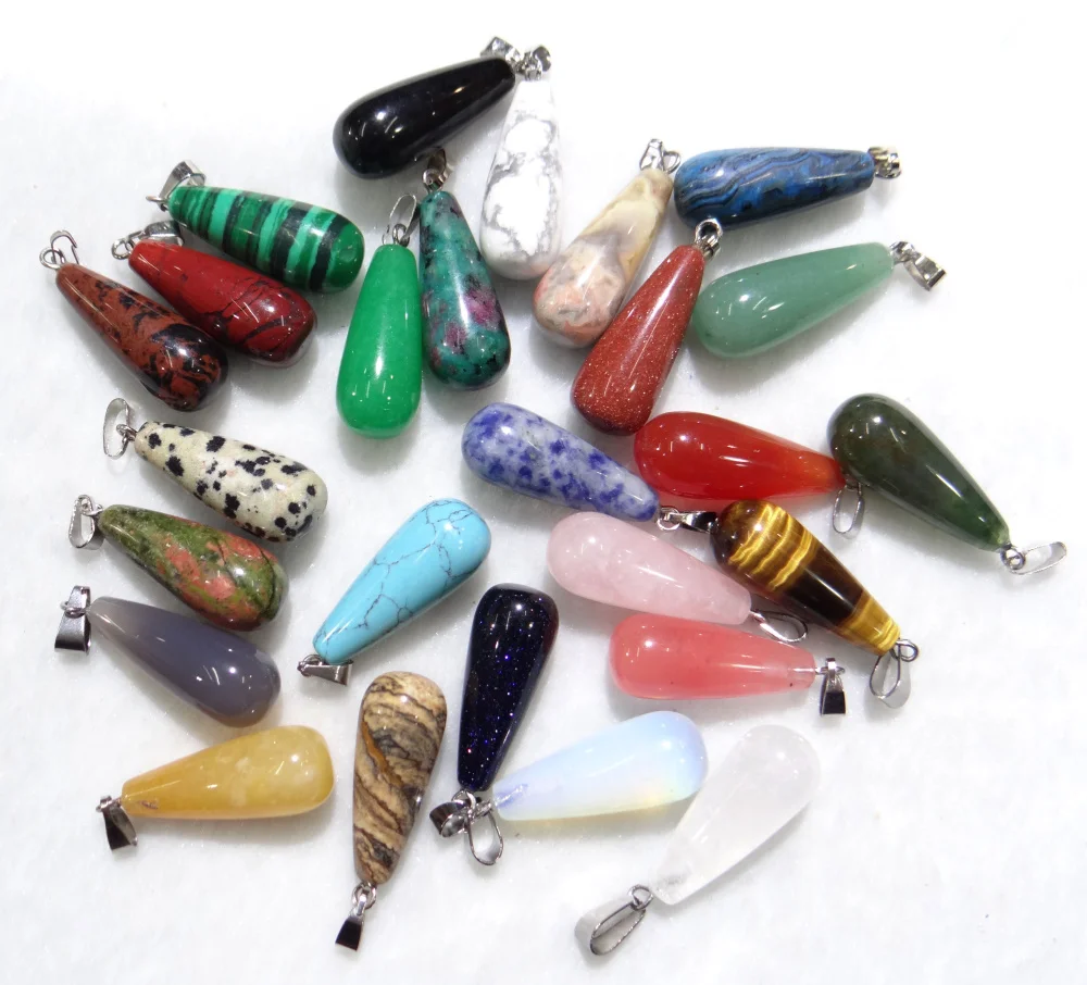 Wholesale Natural Stone Quartz Crystal tiger eye Opalite Mix Stone Charms Water drops Pendants For Jewelry Making necklace 12PC