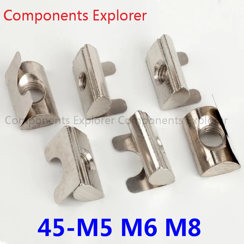 

45 Series Spring T-Nuts M5 M6 and M8 for 45 Series Aluminum Extrusion Profiles,100pcs/lot.