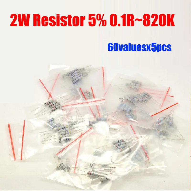 

2W Carbon Film 5% 60valuesX5pcs=300pcs Resistor Kit 0.1R~820K Resistor Pack