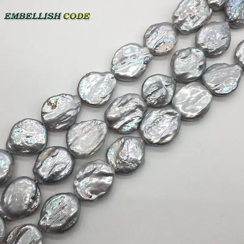 DIY pearl beads on sales gray grey 18.5mm flat round teardrop shape Strand (about 21pcs/lot) natural real Freshwater pearls