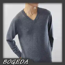 100% maglione di Cashmere uomo Pullover scollo a V solido grigio stile Business tessuto naturale di alta qualità spedizione gratuita liquidazione