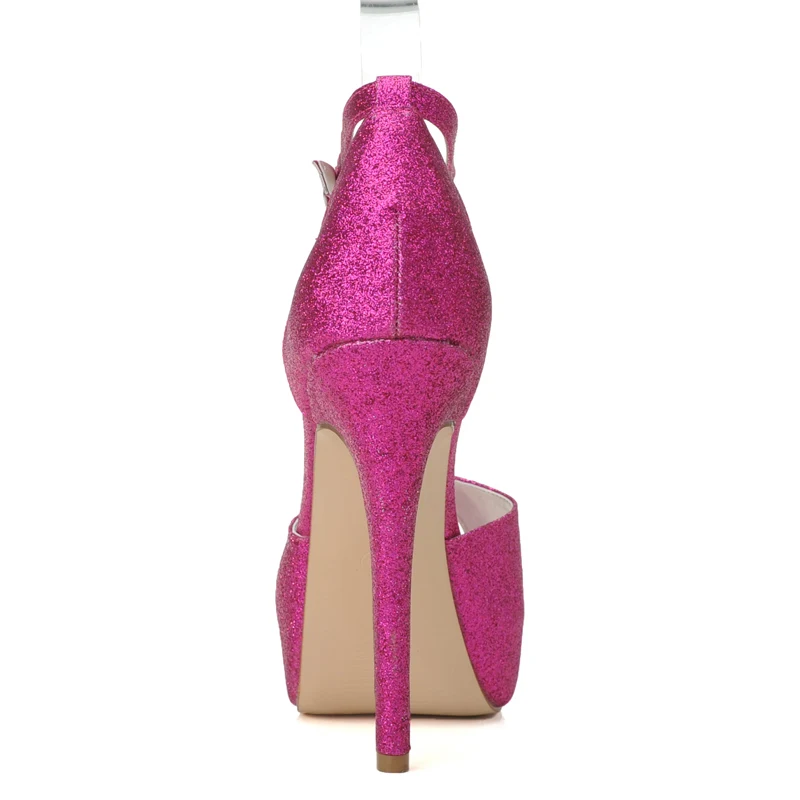 Creativesugar รองเท้าส้นสูงผู้หญิง D'orsay รองเท้า peep toe ชุดราตรีแยกปั๊ม glitter แพลตฟอร์มสีชมพูร้อน royal blue