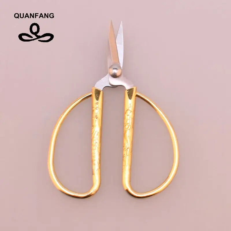 QUANFANG Gold Scissors Plated Dragon Phoenix Sewing,DIY ,HandmadeTailor Scissors Short Cutter Handicrafts  Art Sewing Supplies