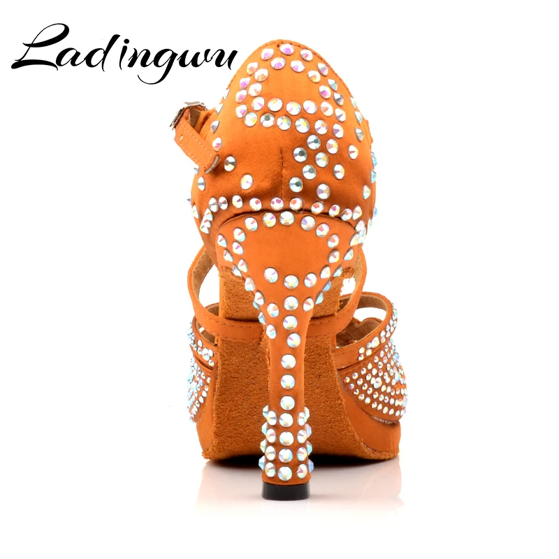 Ladingwu Brand Dance Shoes Latin Platform Salsa Dance Shoes Big Small Rhinestone Ballroom Dancing Shoes Cuba High Heel 10CM