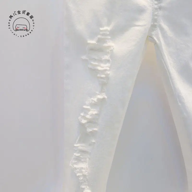 2019 New Item Girl White Jeans Pant Hole Design