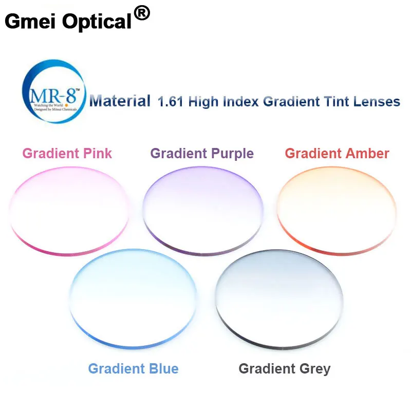 

Radiation Protection 1.61 High Index MR-8 Super-Tough Gradient Tint HMC EMI Anti UV Optical Lens For Trimming Rimless Sunglasses