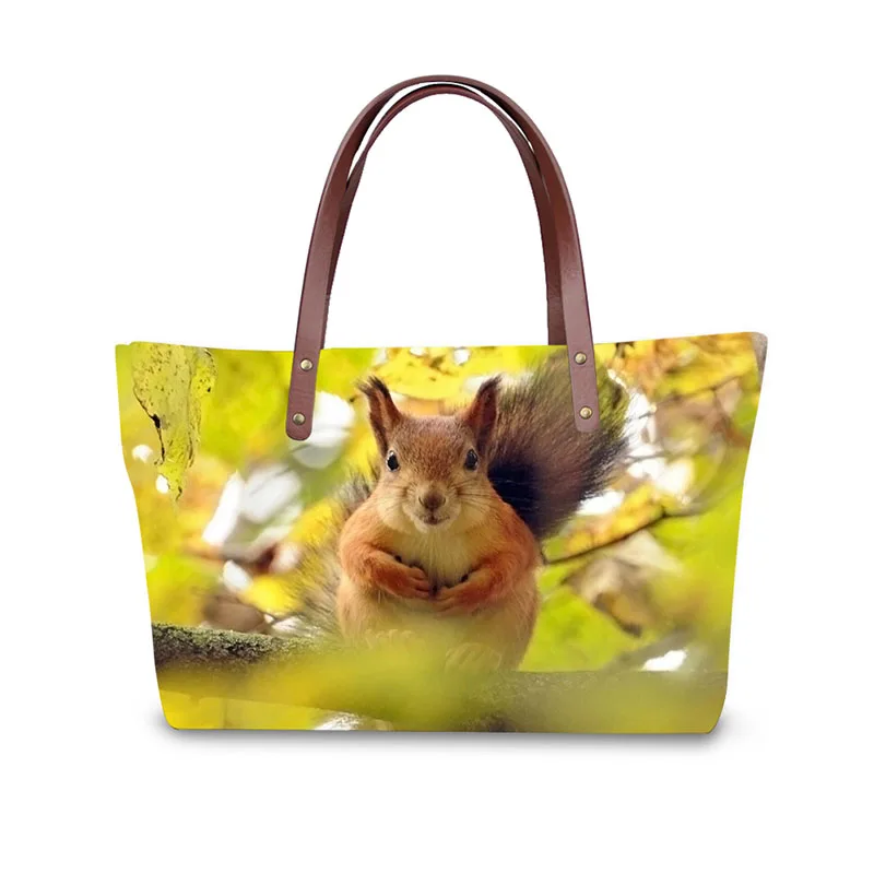 3D Forest squirrels print ladies handbag women lovely note pattern handbags handbag+messenger bag+purse multifuction bags