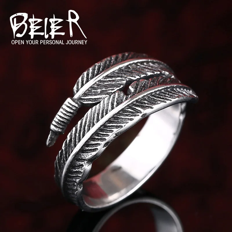 Beier New Store 316L Stainless Steel Ring Top Quality Hot Sale Simple Feather Ring Fashion Jewelry Wholesale   LLBR8-306R