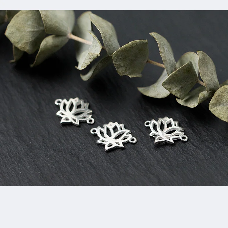 1pc 100%925 Sterling Silver Hollow Craft Lotus Connectors Charm Pendant Beads Fit Women Bracelets Necklace DIY Jewelry Making