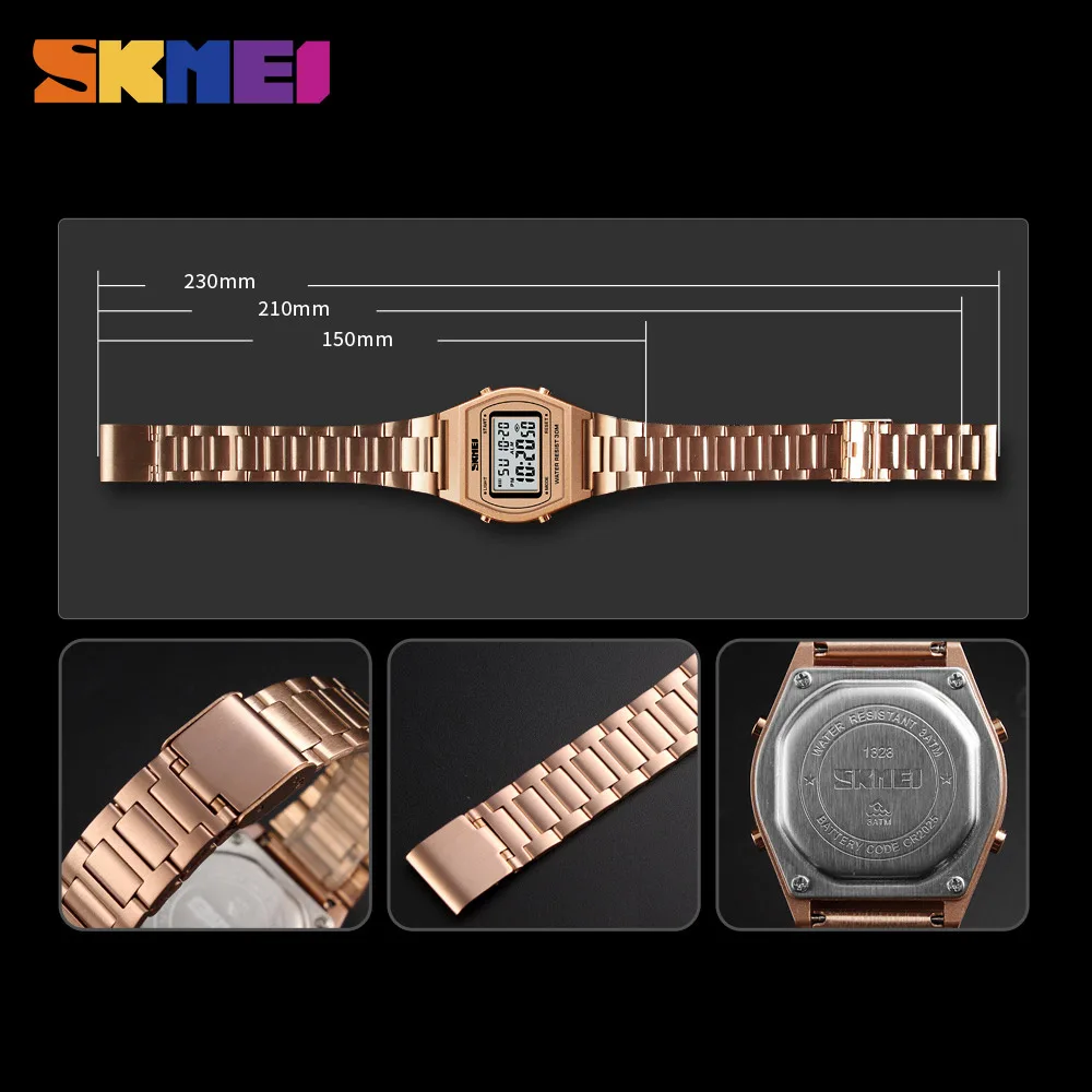 SKMEI Fashion Sport Stopwatch Digital Wristwatch For Men Women Stainless Steel Strap Casual Date Watches reloj hombre Alarm