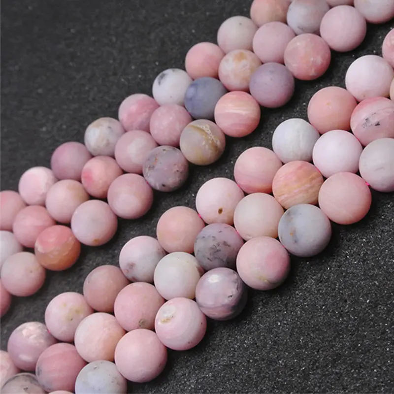 

6-12mm Natural Pink Opal Stone Beads Round Matte Frost Loose DIY Beads For Jewelry Making Beads Accessories 15'' Women Gift