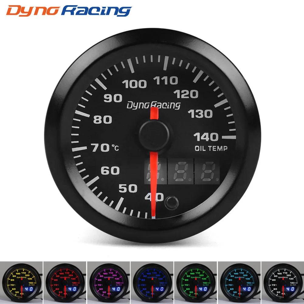 

Dynoracing 52mm Dual Display Oil temp Gauge 7 colors Led 40-140 Celsius Oil temp meter with Stepper Motor BX101499